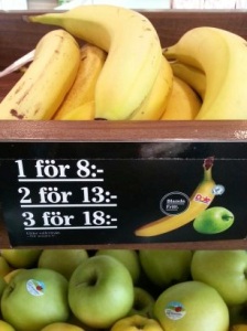 $1.16 for one banana or one apple! (It's a deal to pay  $2.61 for 3 bananas)!